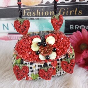 Mary Frances Strawberry Gingham Print Daisy Shoulder Bag